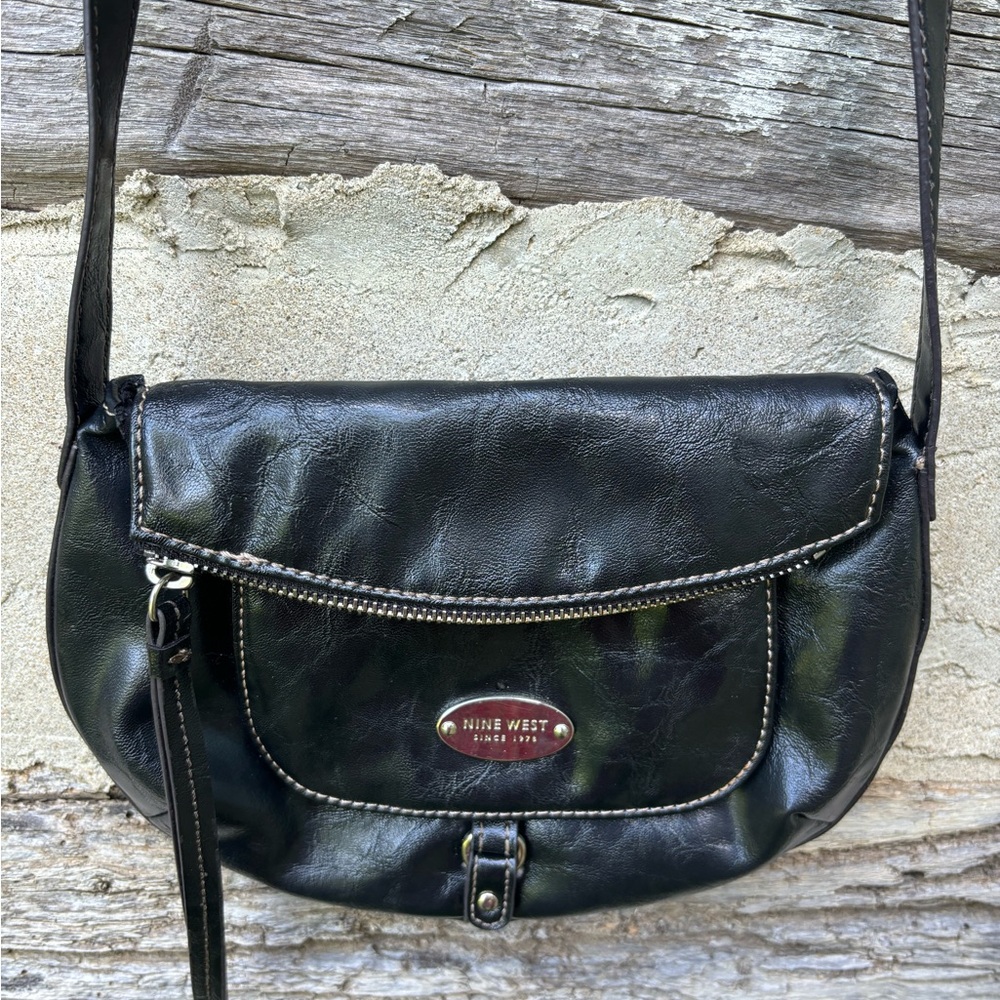 Nine West Black Leather Crossbody Bag